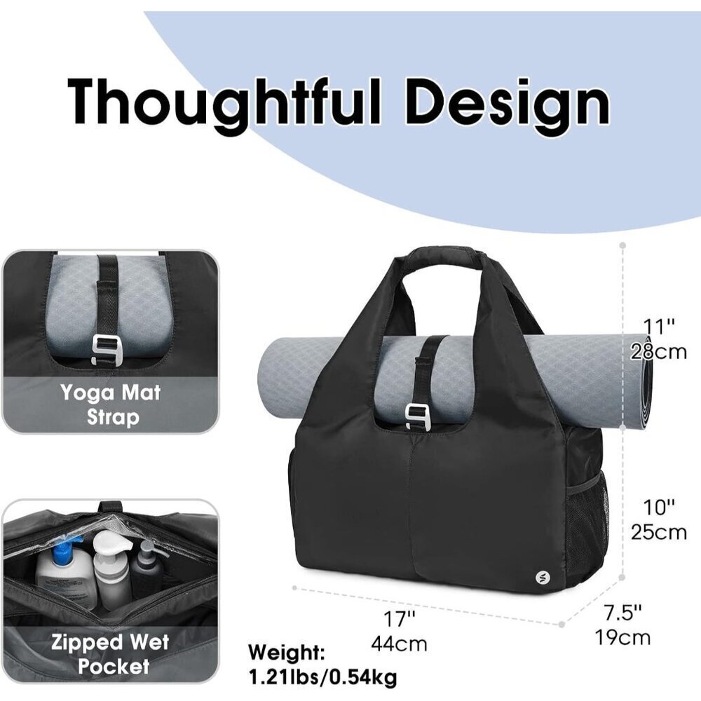 Gym Bag for Women, Yoga Tote with Shoe Compartment & Wet Pocket Black - Picture 2 of 6